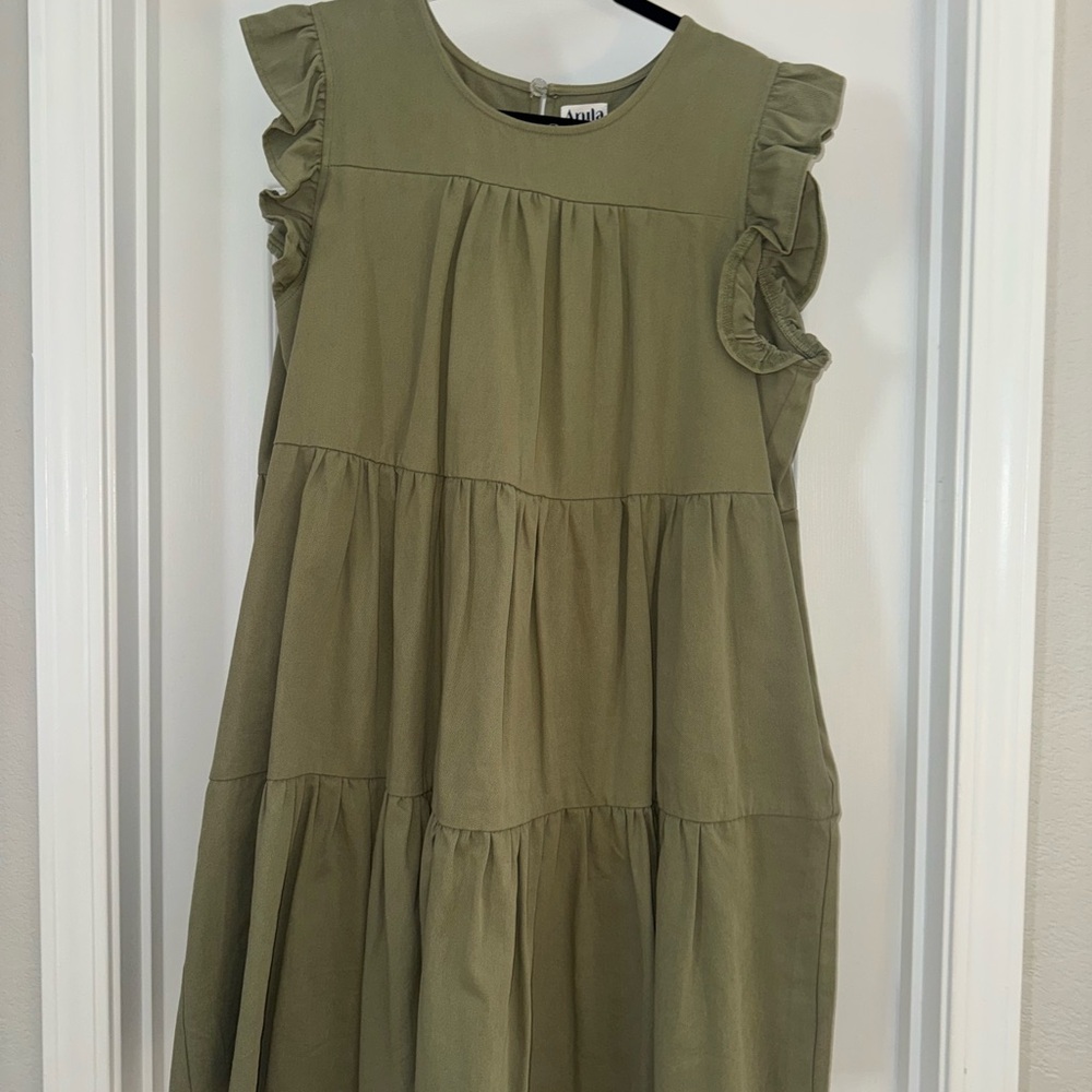 ARULA Green Tiered Sundress Sleeveless Casual